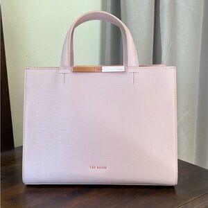 NWOT- Ted Baker London Light Pink Faceted Bow Leather Tote, Rose Gold Accents